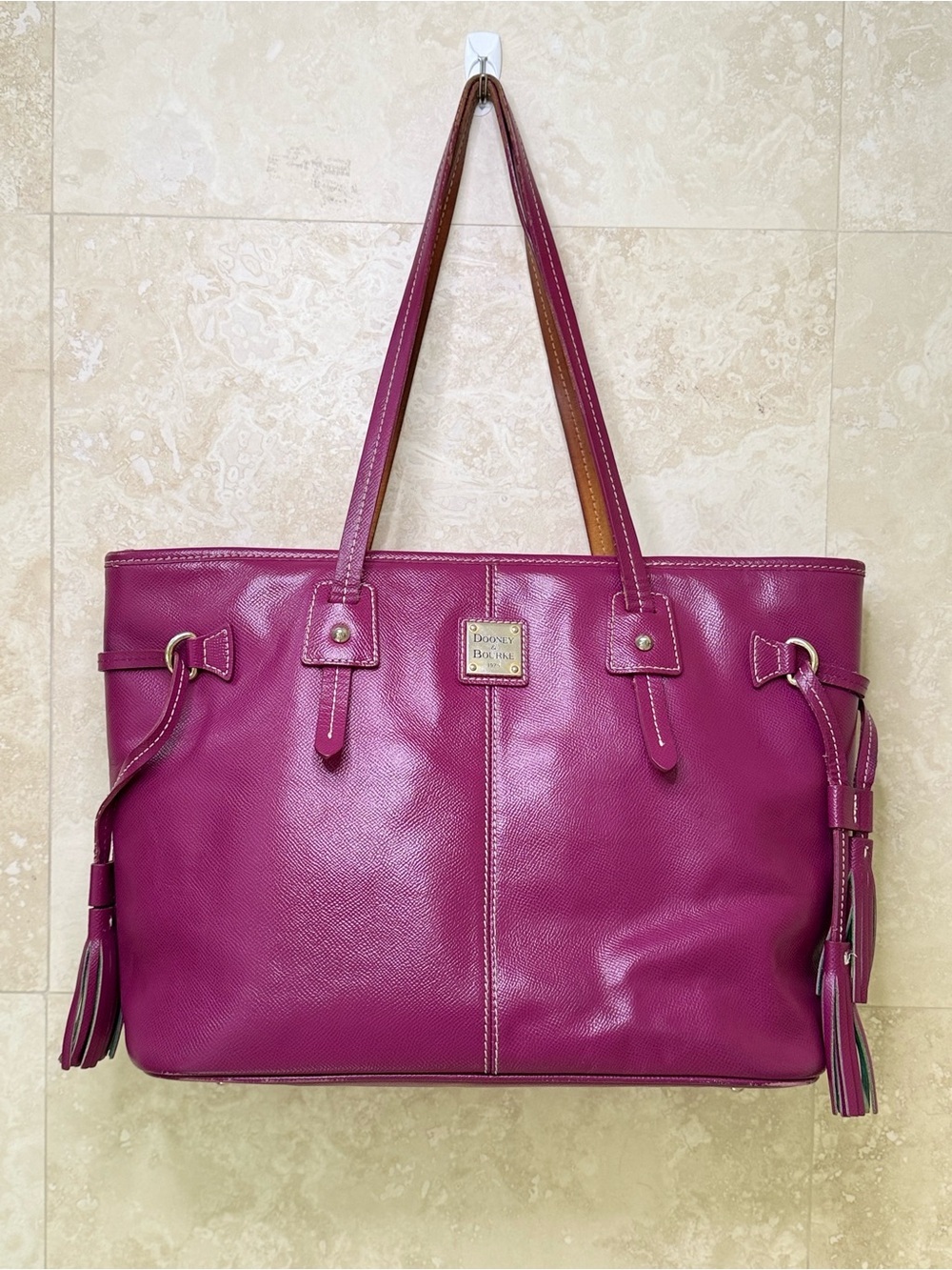 Dooney & Bourke Raspberry Leather Tassel Tote Large Shopper Y2K